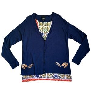 Desigual Navy Long Sleeves Cardigan Size Medium